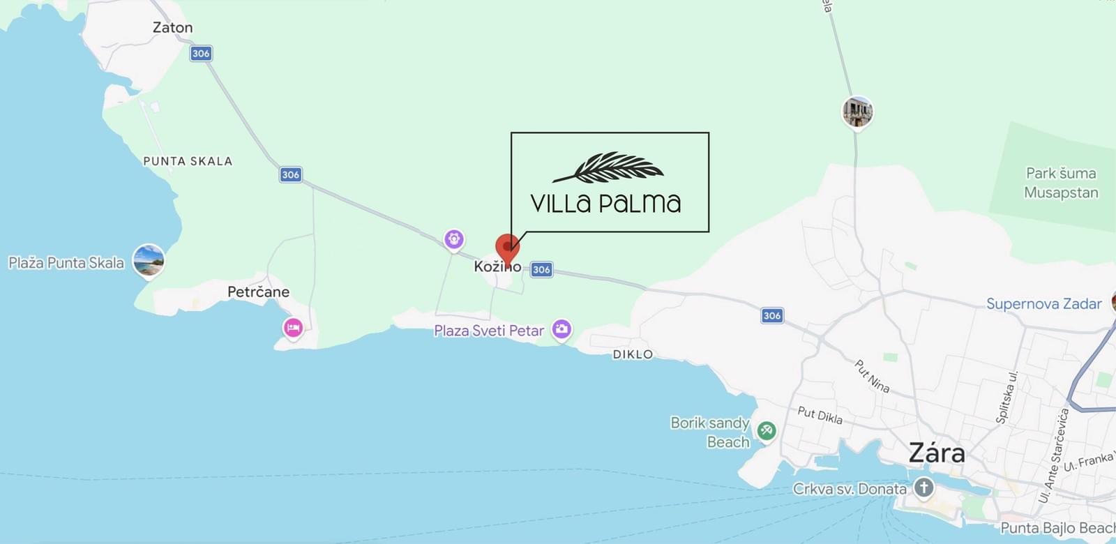 A Villa Palma elhelyezkedése a térképen